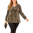 thumbnail image 5 of Unique Bargains Women's Plus Size Glitter Sparkle V Neck Metallic Party Sequin Blouse 1X Gold, 5 of 8