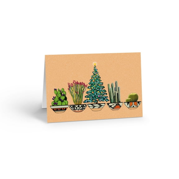 Desert Cactus and Christmas Tree - 12 Holiday Cards and Envelopes - 18028