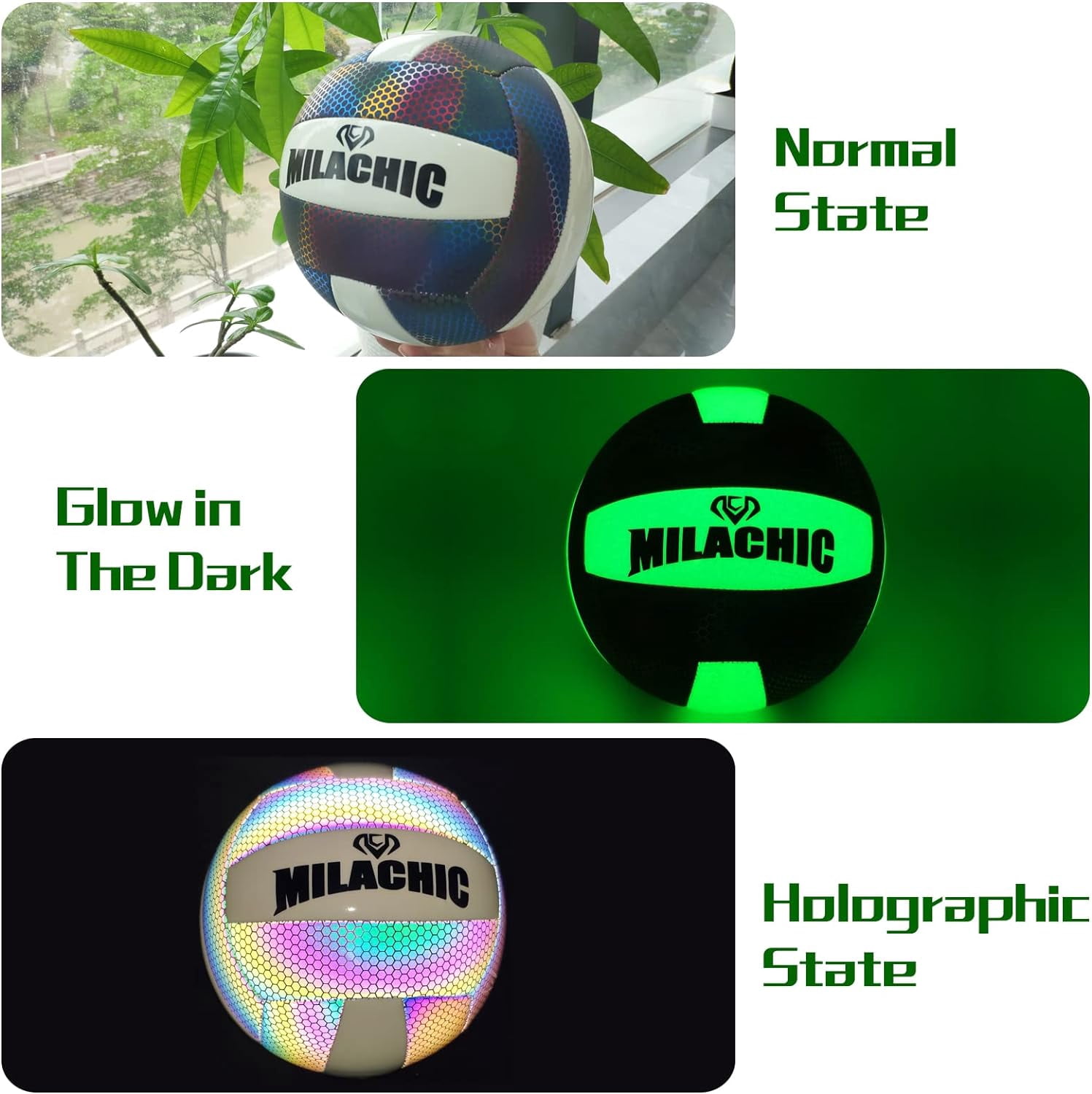Volleyballs, Holographic Glowing Volleyball Official Size 5, Indoor Outdoor Beach Volleyball Ball for Men Women