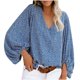 thumbnail image 1 of Camisa holgada y cómoda con cuello en V para mujer Top de manga farol con estampado floral Fridja hj3529, 1 of 5