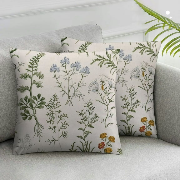 JRXY Spring Summer Floral Lumbar Pillow Covers Set of 2 Sage Green Herbs Yellow Red Blue Flowers Decorative Throw Pillows Botanical Leaves Pillow Cases Farmhouse Home Decor For Sofa Outdoor White