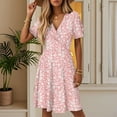 thumbnail image 2 of bbyeadc Women's Floral Dresses Plus Size Ruffle Short Sleeve Midi Dresses Casual Wrap V Neck Bohemian Wedding Guest Dress Summer Swing Resort Trendy Petite Dress, Pink XL, 2 of 4