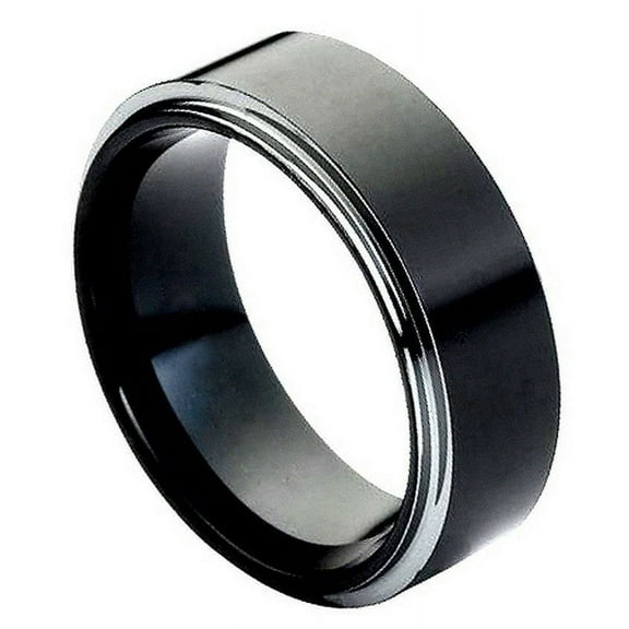 8mm Tungsten Carbide Black Enamel Center with Shiny Stepped Edge Wedding Band Ring For Men Or Ladies