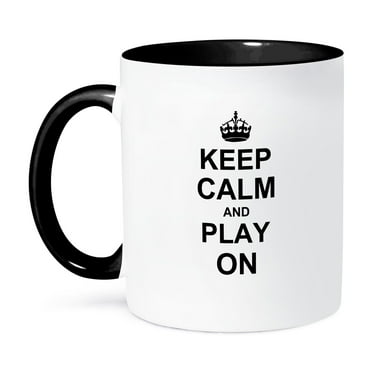 3dRose, Keep Calm and Play on - carry on gaming - hobby or pro gamer gifts - for any game including sports, 11oz Two-Tone Black Mug
