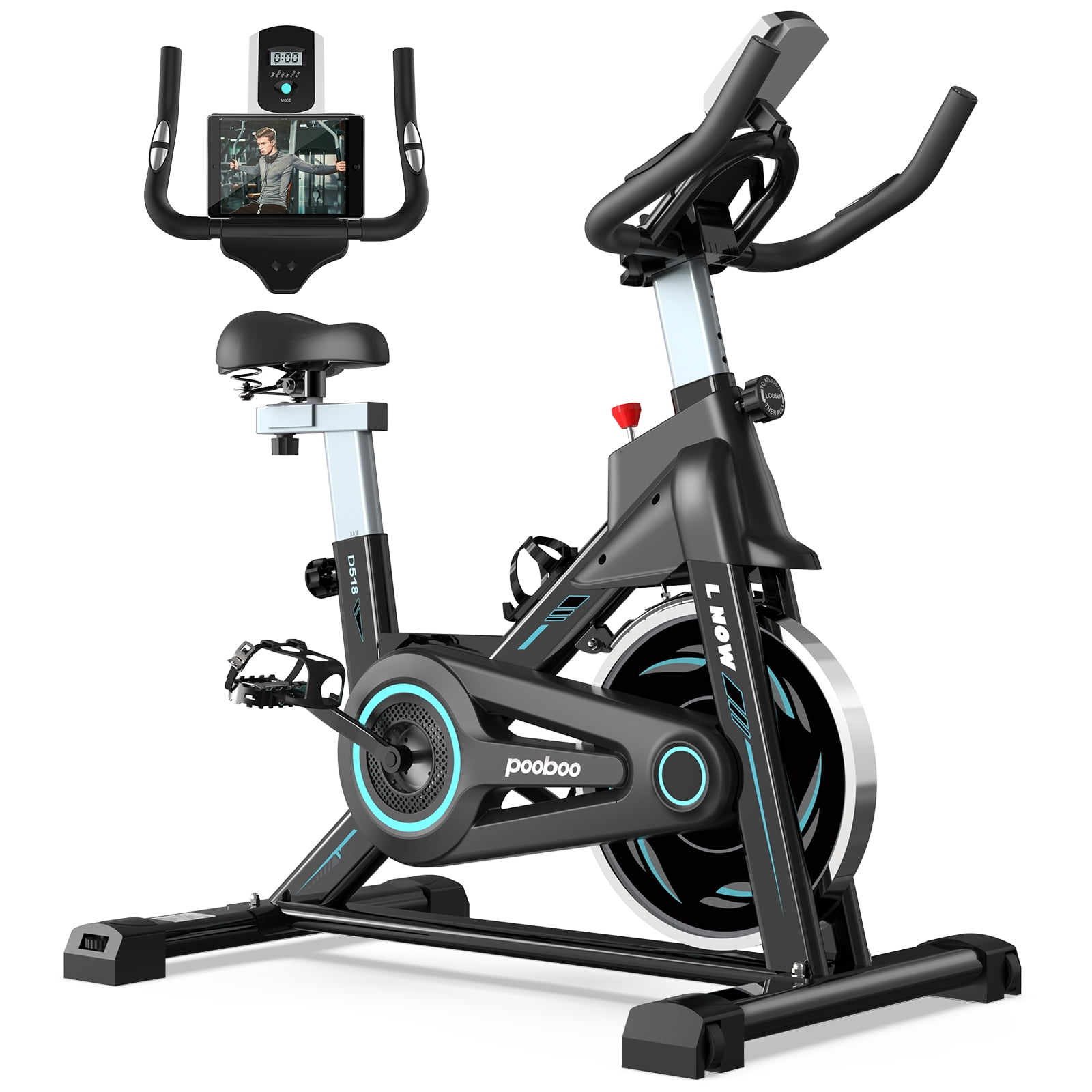 D518 pooboo Indoor Cycling Bike with Magnetic Resistance Exercise Bikes Stationary,Silent Belt Drive with LCD Monitor & Comfortable Seat Cushion for Home Cardio Workout 