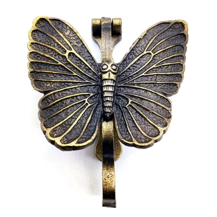 5MOONSUN5 Butterfly Door Knocker Solid Cast Iron Antique Finish with Strike Plate