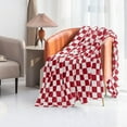 thumbnail image 6 of Throw Blankets Flannel Blanket with Checkerboard Grid Pattern Soft Throw Blanket for Couch, Bed, Sofa Luxurious Warm and Cozy for All Seasons (Red, 50"x60"), 6 of 6