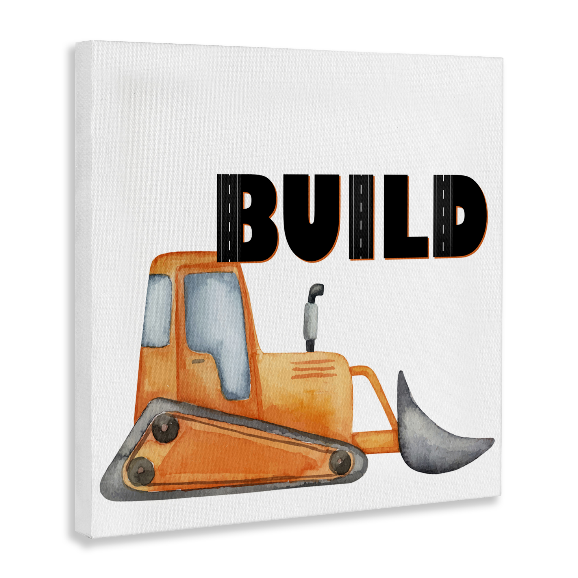 Build with Orange Bulldozer Canvas Wall Art, design by Kim Allen
