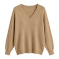 thumbnail image 5 of Basic Sweaters Women Fall Long Sleeve V Neck Tops Casual Lightweight Knit Warm Pullover Sweater Camel XL, 5 of 8