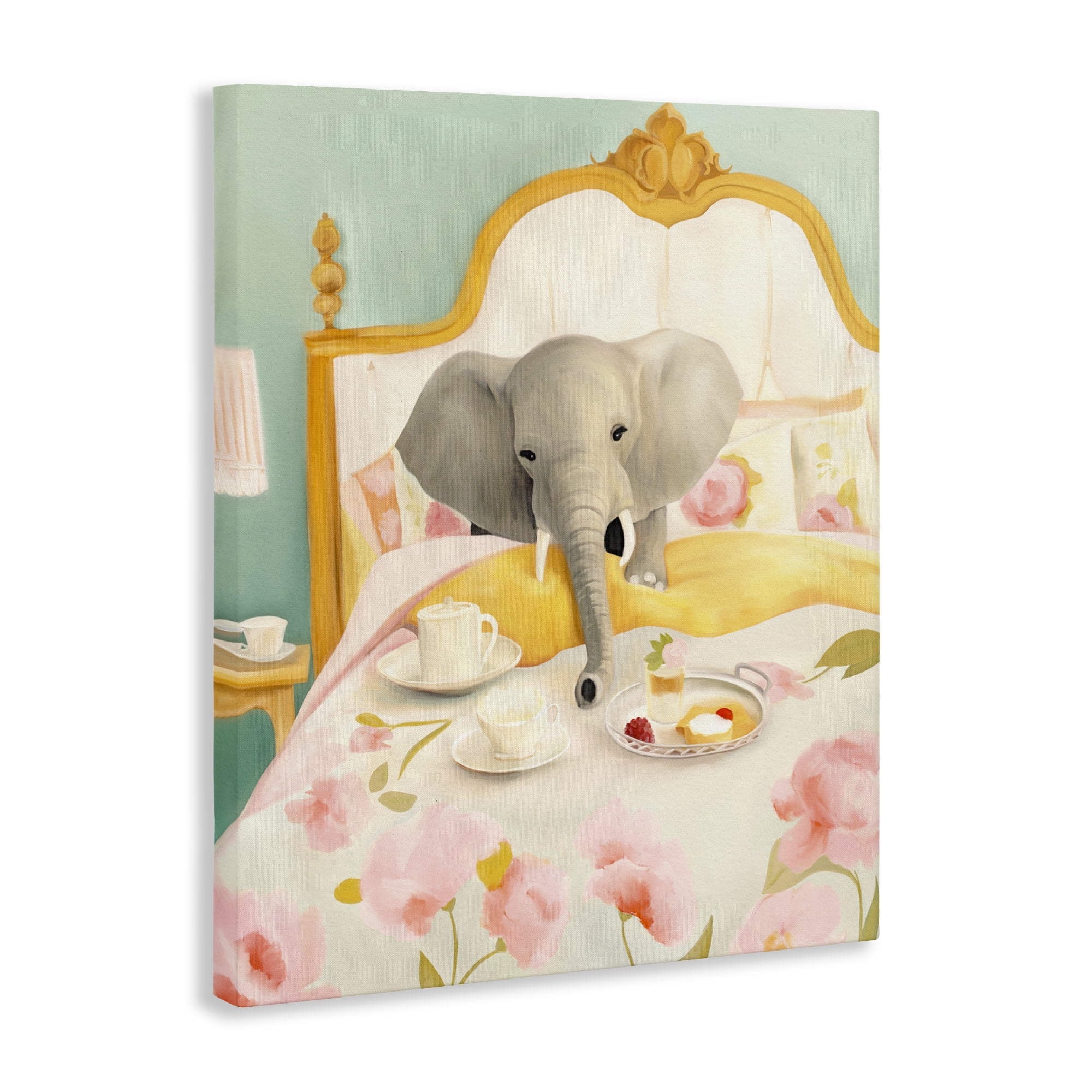 Breakfast in Bed Elephant Canvas Wall Art, design by Leah Straatsma