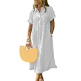thumbnail image 2 of Joernso Striped Lapel Button Down Shirt Dress with Pockets Summer Casual Short Sleeve A-line Long Shift Beach Dress for Women, 2 of 8