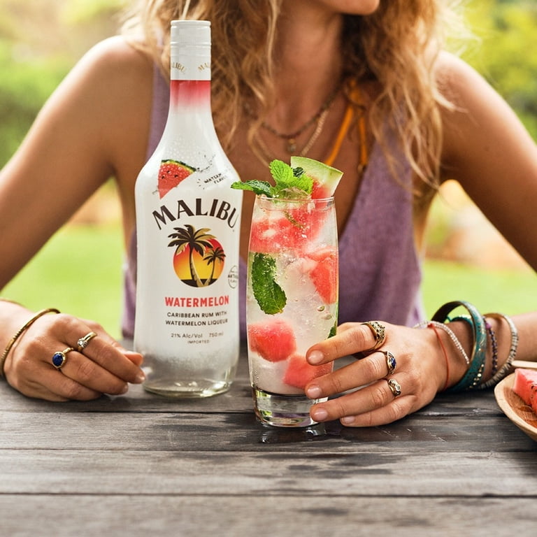 Malibu White Rum with Watermelon Liqueur - 750 ml Bottle, 21% ABV
