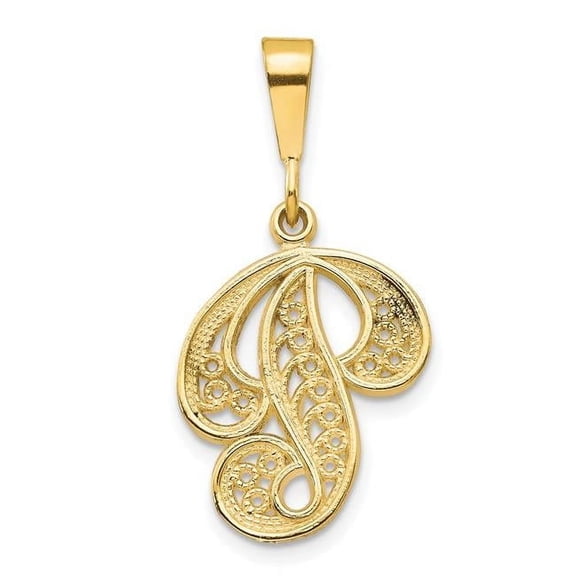 Finest Gold 14K Yellow Gold Polished Script Filigree Letter P Initial Pendant