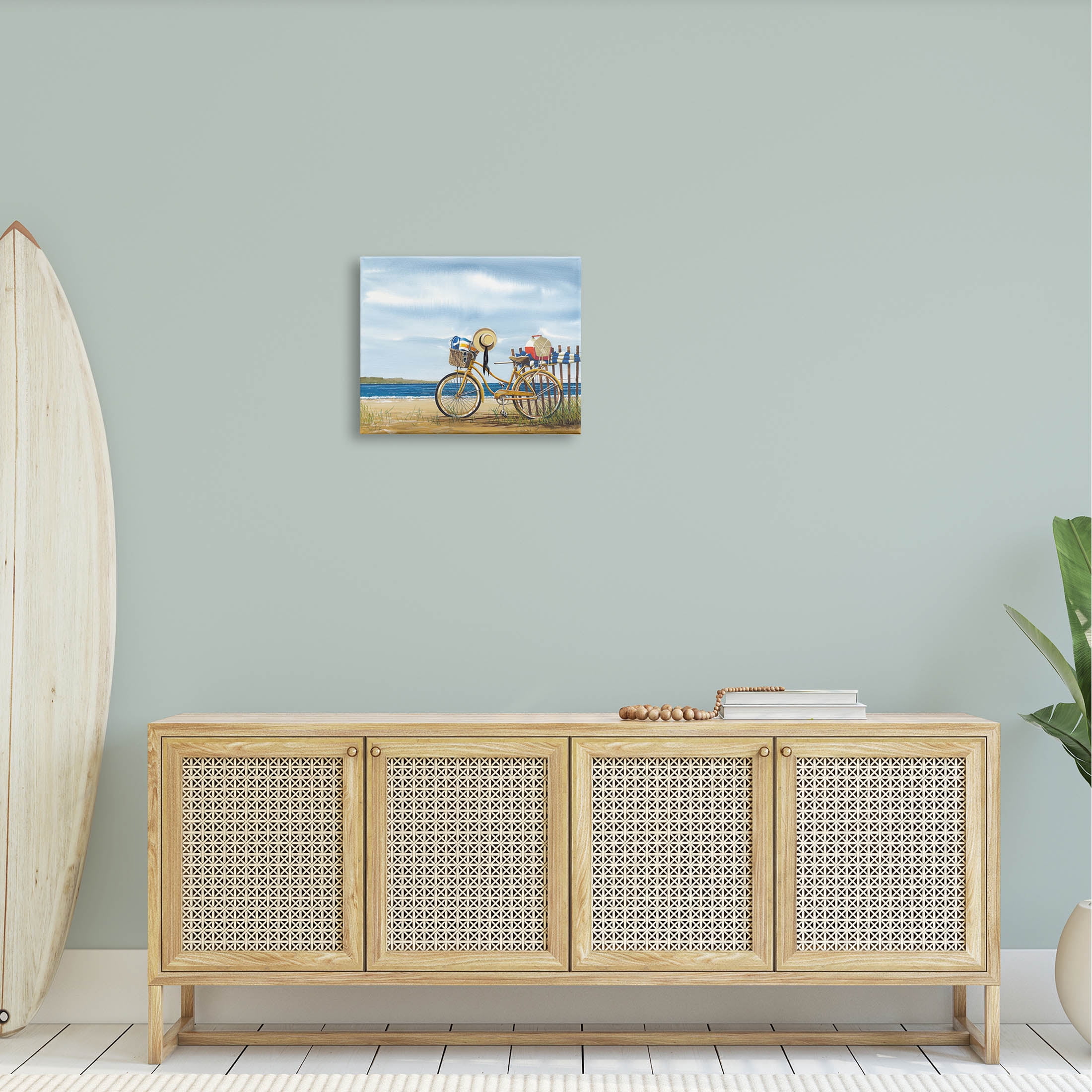 Summer Bike Beach Day Waves Coastal Painting Gallery Wrapped Canvas Print Wall Art