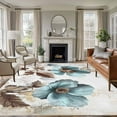 thumbnail image 2 of 8x10 Area Rugs, Vintage Flowers Non-Skid Rubber Backing Large Rectangle Rugs - Living Room Bedroom Home Office, Teal Blue Floral Nature Butterfly Indoor Floor Mat Carpets Washable Rug, 2 of 9