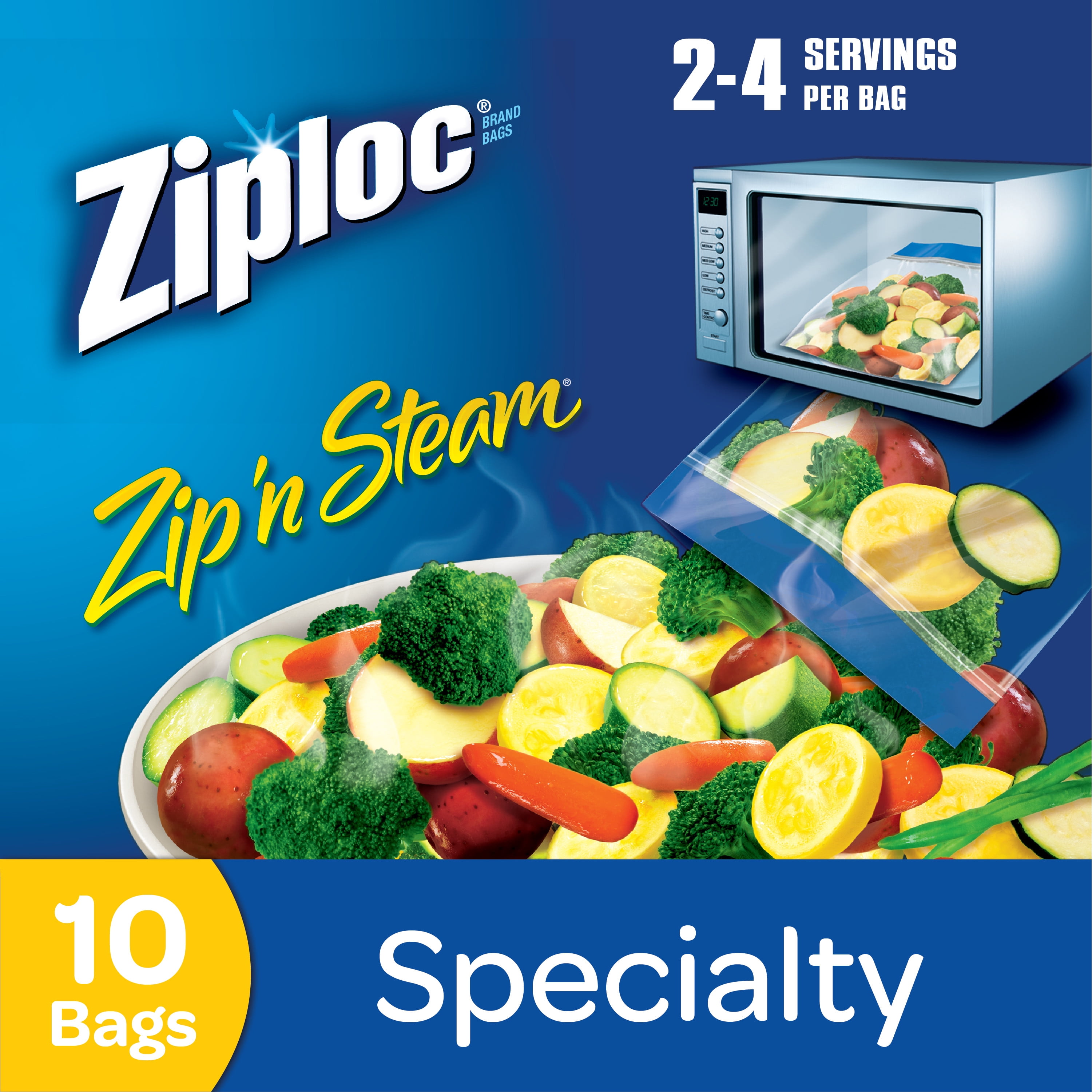 Ziploc Zip'n'Steam Microwave Cooking Bags, Medium, 10 bags