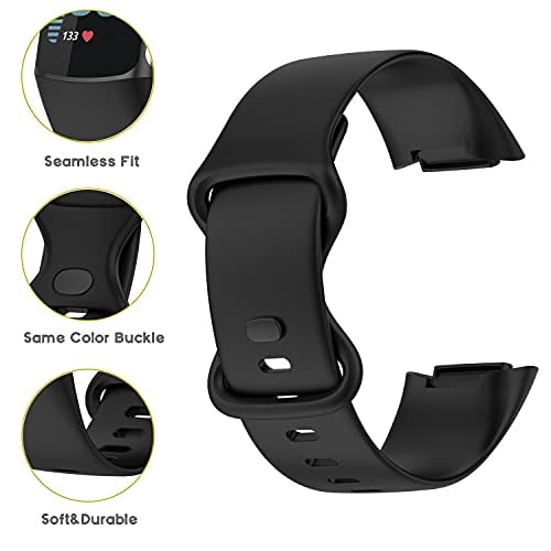 3PCS Bandas Deportivas Compatible con Fitbit Charge 5 Accesorio Smartwatch, Silicona Suave Correa de Reloj Pulseras Pulsera de Reemplazo para Charge5 Mujeres Hombres, Negro/Blanco/Azul Marino, Pequeño