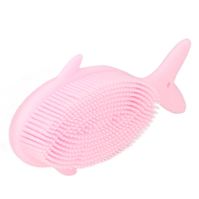 Cepillo de baño para bebé con forma de ballena de dibujos animados, de silicona, suave, para el cabello, champú para baño de bebé, masaje, cepillo de ducha, juguetes de baño para niños, color rosa