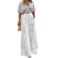 thumbnail image 2 of GILIGEGE Women Floral Print 2 Piece Set Deep V Neck Short Half Sleeve Top Wide Leg Flared Long Pants Matching Business Formal Wedding Guest Casual Summer Fashion Suit Daily Outfit Wear Grey, 2 of 7