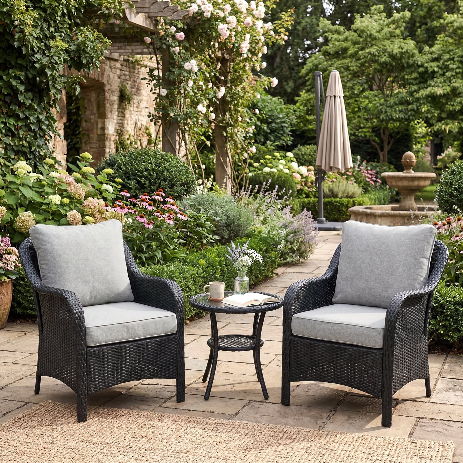 Aoodor 24 x 26 Inch Outdoor Seat Cushion Set of 2, Water-Resistant & Fade Resistant Deep Seat and Back Cushion with Removable Cover for Patio Furniture Chair, Sofa and Couch, Light Gray