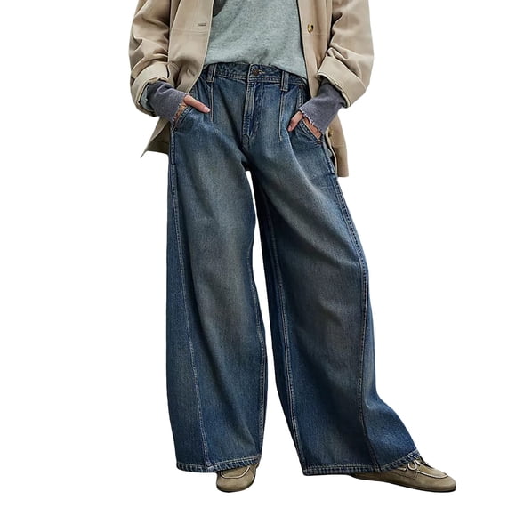 iHPH7 Baggy Jeans Women's Jeans Wide Leg Jeans Woman Dark Wash Jeans Women Boyfriend Jeans for Women Loose Jeans for Women Fall Clothes Blue S