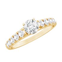 Rosec Jewels Lab Grown Diamond Engagement Ring with Side stones - 5 MM - 0.50 Carat - EF-VS Grade, 10K Yellow Gold, US 5.50