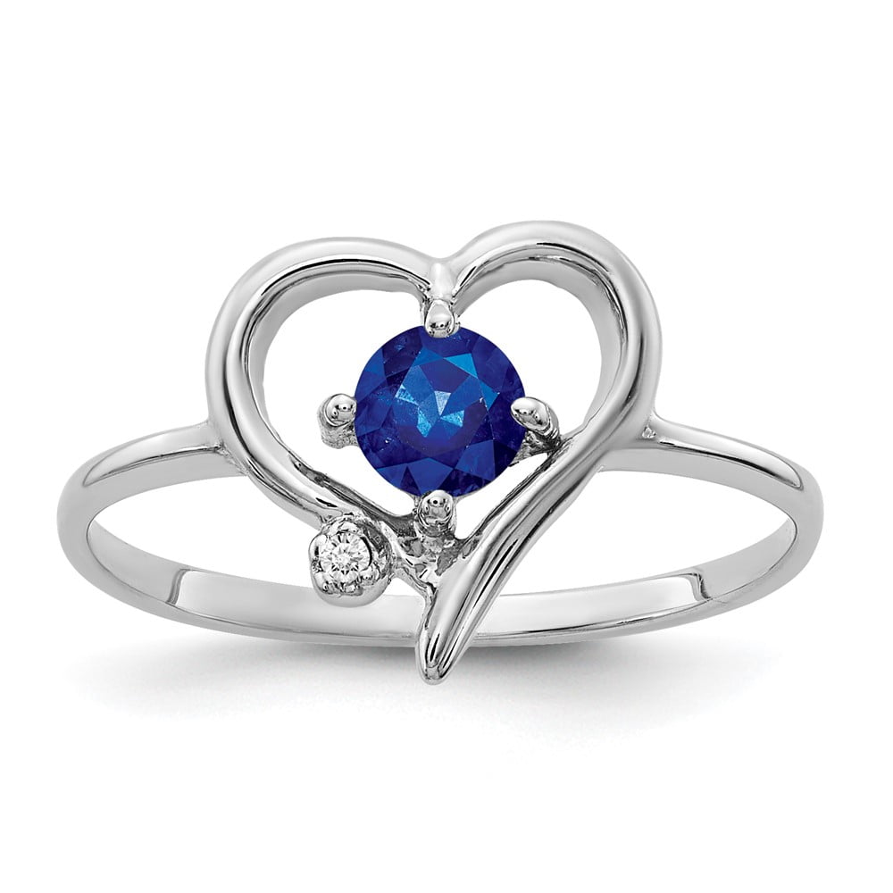 14k White Gold Ring Gemstone Womens Diamond 0.007 ct 0.35 4mm Sapphire AA
