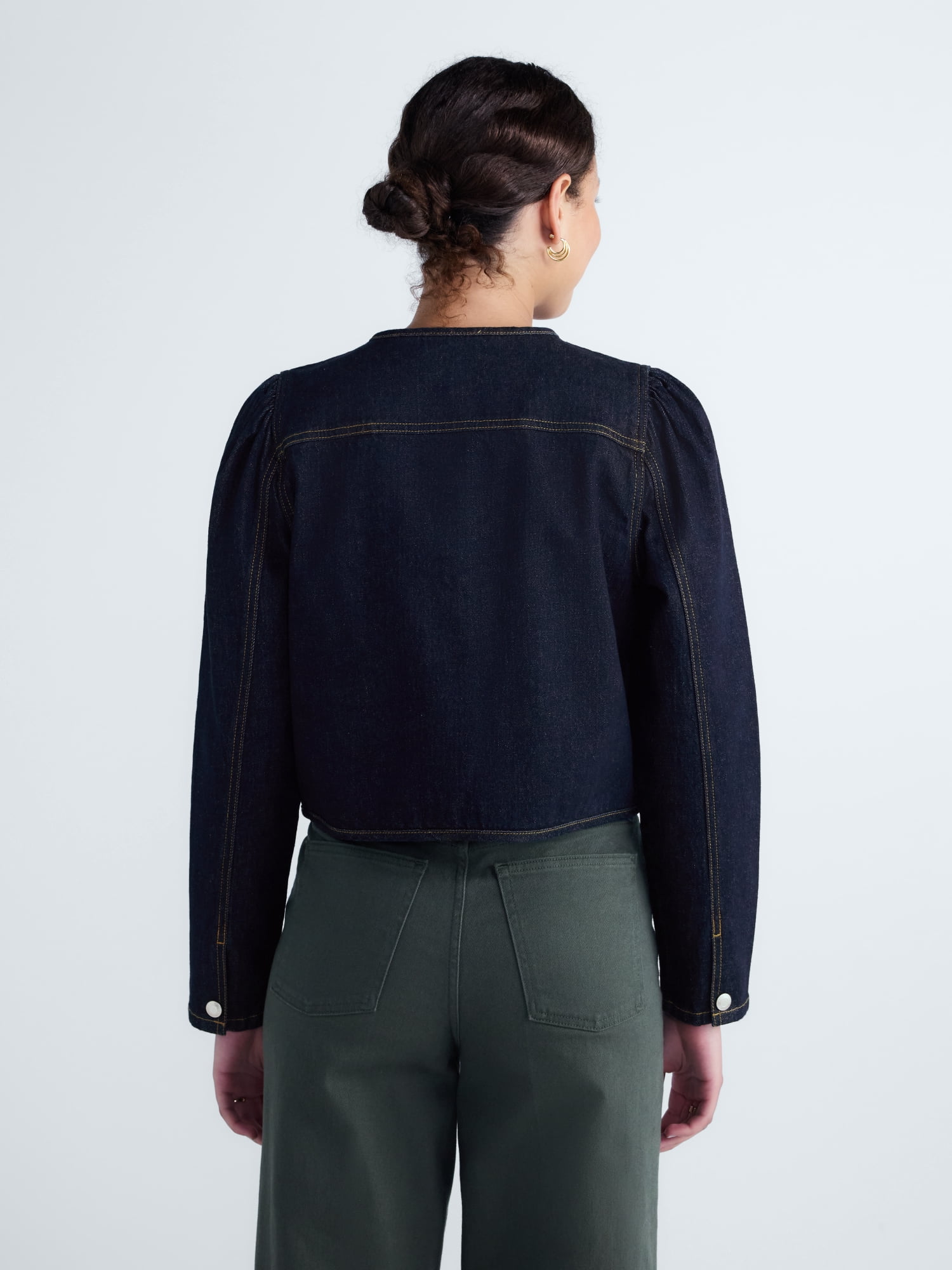 Free Assembly Women's Puff Sleeve Cropped Jacket with Long Sleeves, Sizes XS-XXL