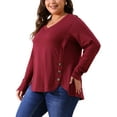 thumbnail image 5 of Agnes Orinda Women's Plus Size Long Sleeves Tops V Neck Loose Button Decor Blouses 2X Burgundy, 5 of 7