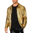 thumbnail image 4 of INSPIRE CHIC Holographic Jacket for Men's Metallic Long Sleeve Stand Collar Party Disco Shiny Jackets M Golden, 4 of 5
