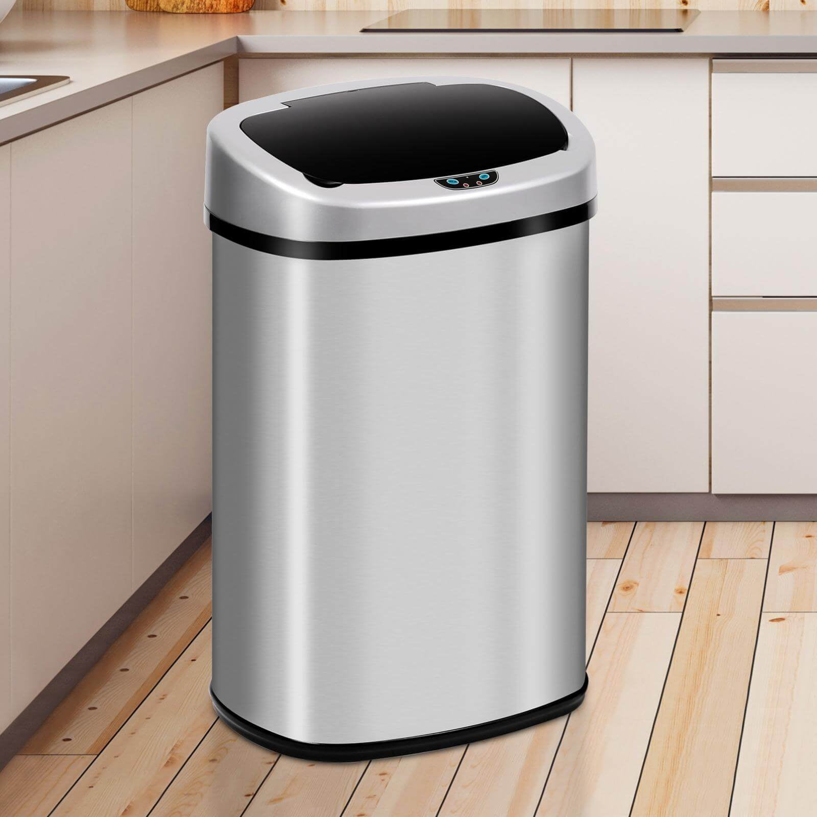 NiamVelo Kitchen Trash Can with Lid, 13 Gallon Automatic Stainless Steel Garbage Can with Touch-Free & Motion Sensor, Anti-Fingerprint Mute Designed Waste Bin for Office Home, Silver