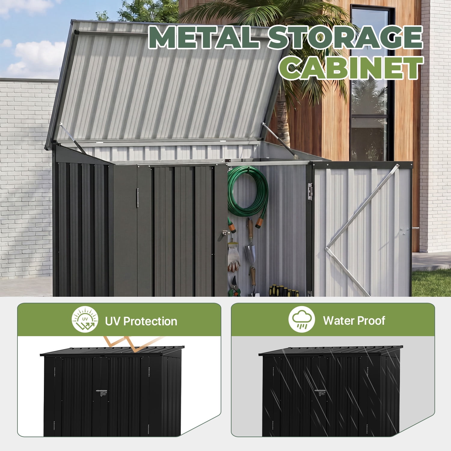 Bapipro 4'x2' Outdoor Garden Storage Cabinet, Metal Storage Shed with Lift-Up Lid and Lockable Double Doors, Weather Resistant Tool Storage for Patio, Backyard and Garden