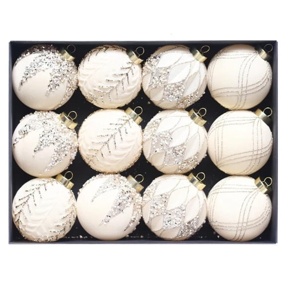 Christmas Decorations Christmas Tree Decorations 12-Pack Shatterproof Flocked & Hand-Painted Christmas Ornaments Unique Shaped for Elegant Holiday Styling and Festive Home Decor