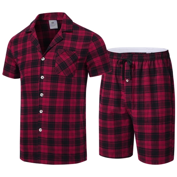 Xibflo Mens Cotton Pajama Sets Short Sleeve Sleepwear Button Down Loungewear Pjs with Pockets