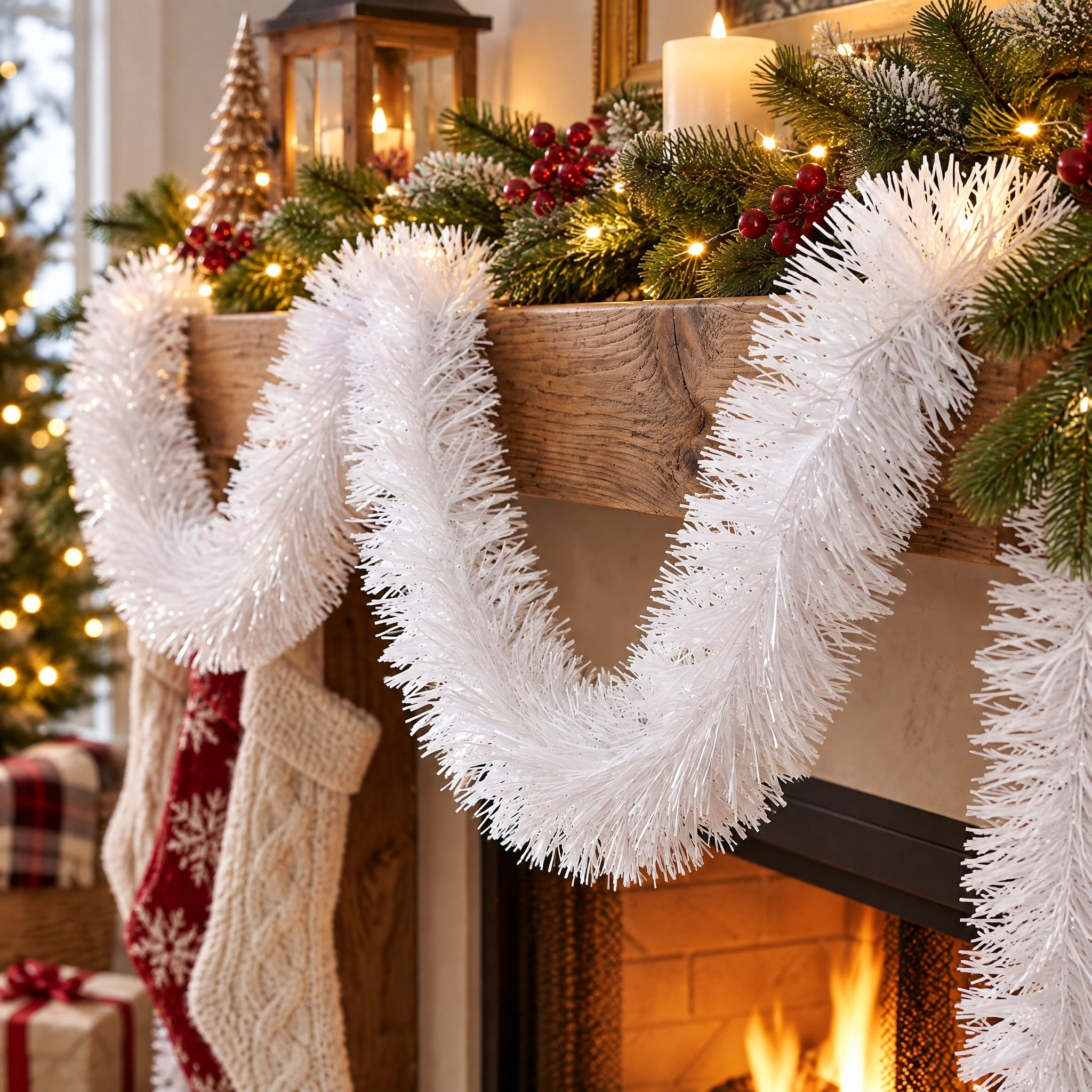 Tinsel Christmas Garland, White, 12', by Holiday Time