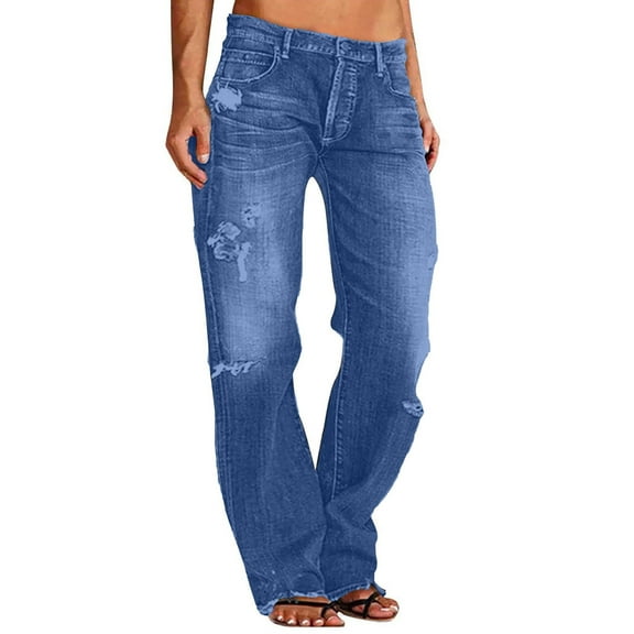 Xyxonk Womens Jeans High Waisted Wide Leg Lounge Pants Spring Dressy Stretchy Trousers with Pockets 2025 Loose Fit Pants，Blue M