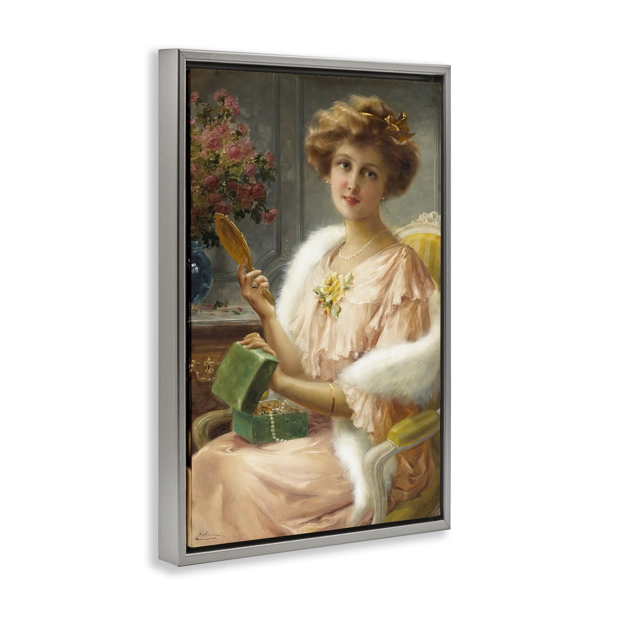 Stupell Industries Young Lady with Mirror Gray Framed Floater Canvas Wall Art, design by Tina LeCour