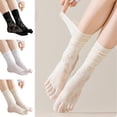 thumbnail image 7 of Elegant Lace Five-Toe Socks for Women - Thin, Breathable, Hollow Out, Ruffle Trim, Crew Length, College Style Fashion, 7 of 7