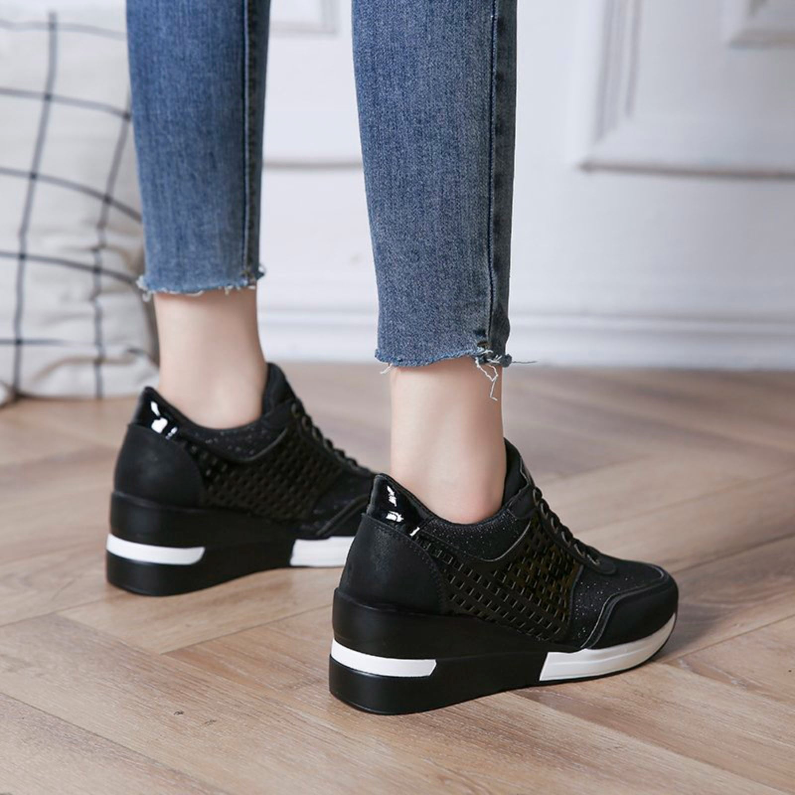 Oyedens Wedge Fashion Sneakers for Women 2024 Retro Lace up Casual Women's High Heels Walking Shoes