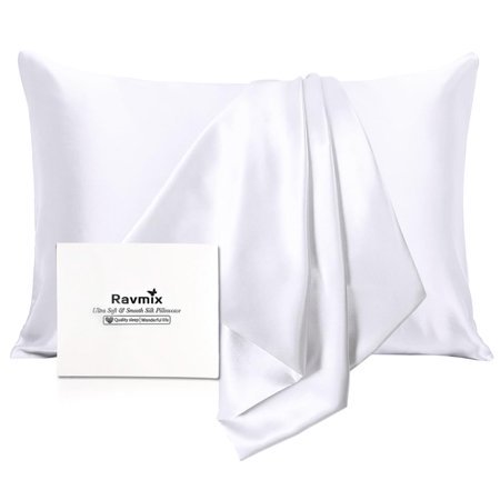 Silk Pillowcase for Hair and Skin with Hidden Zipper, Ravmix Both Sides 21Momme Mulberry Silk cooling Pillow case Standard Size 20A26inches, 1PcS, Pure White