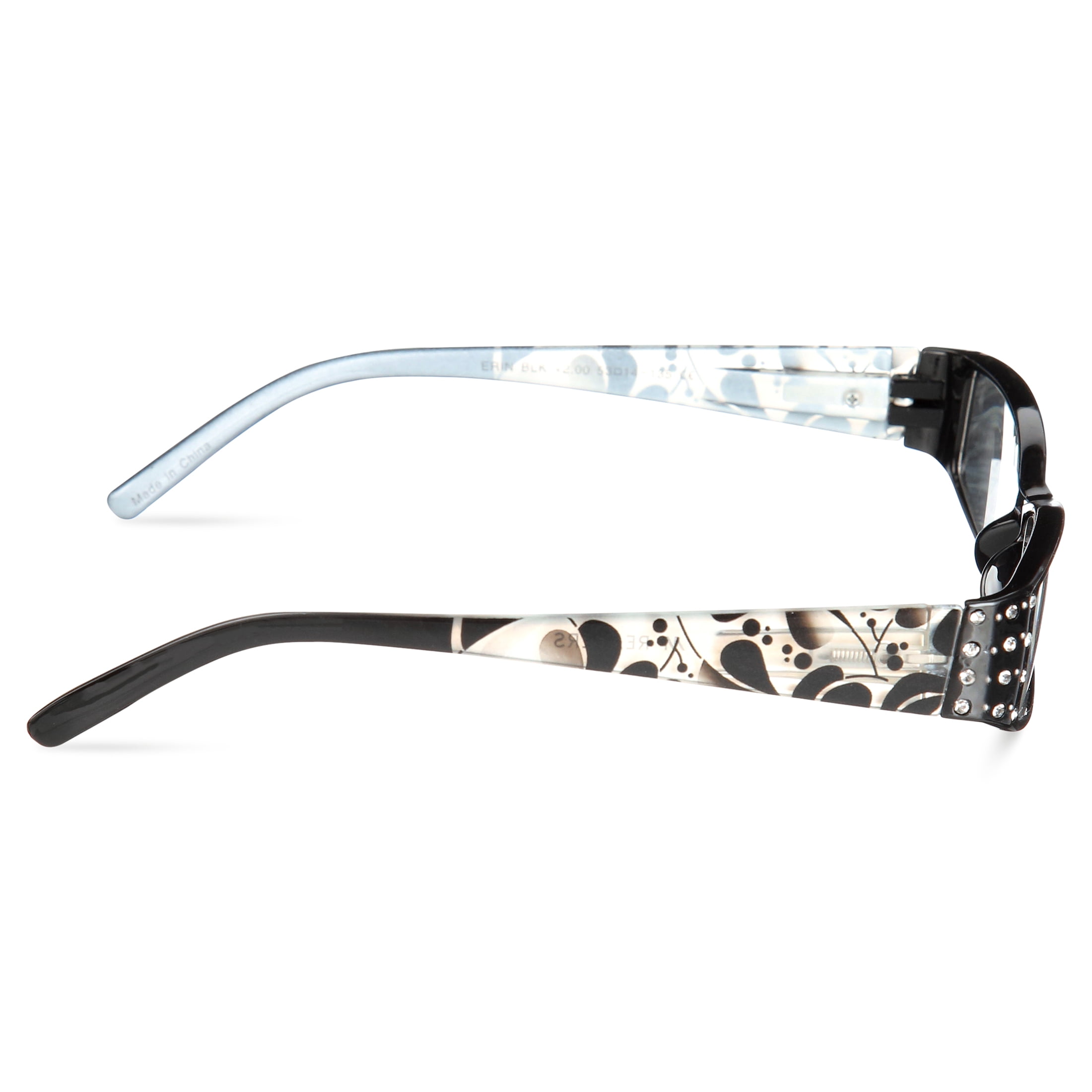 M Readers Women's Erin +2.00 Rectangle Reading Glasses with Case, Black
