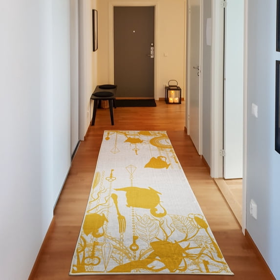 Antique Decorative Rug, Vintage Tea Party Diamond Forks Spoons Cups Leaves Tree Branch Art, Quality Carpet for Bedroom Dorm and Living Room, 6 Sizes, Apricot, by Ambesonne