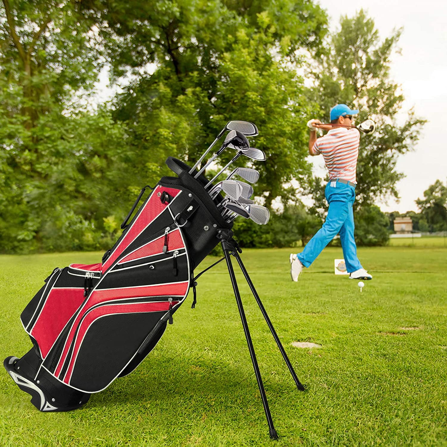 Neatifyes Golf Stand Bag with 6 Way Top Dividers, Lightweight Golf Bag with Adjustable Dual Strap & 8 Pockets, Waterproof Rain Hood, Portable for Men Women