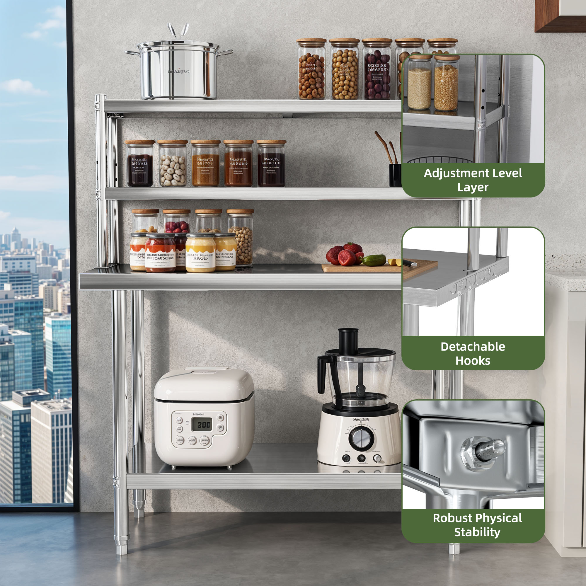 Uforic 48" X 24" Work Table with 48" X 12" Shelf Stainless Steel Table with Overshelves for Home Kitchen Restaurant Garage Warehouse