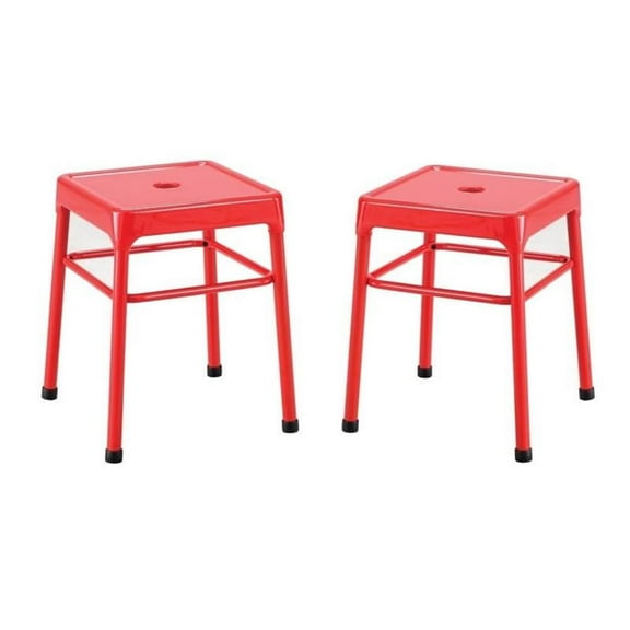 Home Square 18" Nylon Steel Backless Guest Stool in Glossy Red - Set of 2
