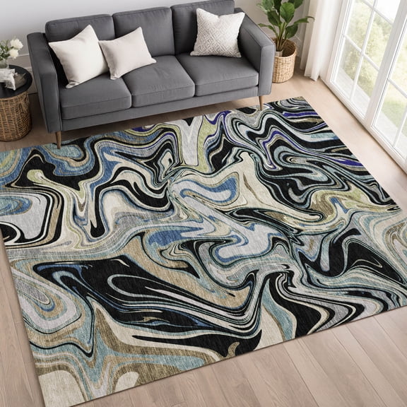 Addison Rugs Chantille Indoor/Outdoor Contemporary Abstract Black Machine Washable Rectangle Rug, 10' x 14'