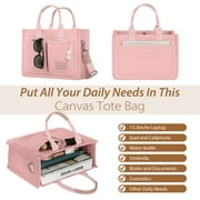 Cshidworld Canvas Tote Bag for Women With Pockets, Laptop Work Crossbody Everyday Satchel, Purses Everything Shoulder Tote Bag Everyday Satchel Handbags Messenger Gym Totes, Pink