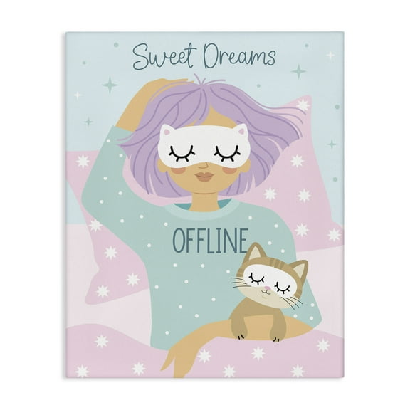 Stupell Industries Sweet Dreams Girl & Cat People Painting Wrapped Canvas Art Print Wall Art, 16 x 20