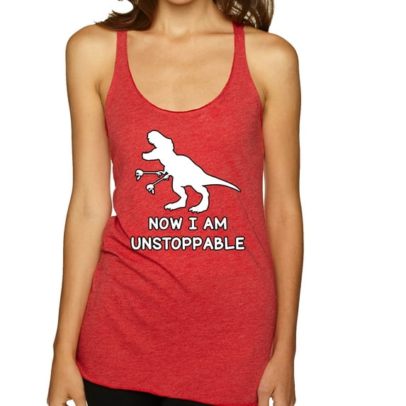 Wild Bobby, Unstoppable T Rex Funny, Pop Culture, Women Tri-Blend Racerback Tank Top, Vintage Red, Large