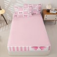 thumbnail image 4 of Erosebridal Coquette Patchwork Zipper Twin Comforter Sets with Fitted Sheet and 2 Pillowcases,Pink Bow Gingham Zipper Bedding Set For Girls,Pink Reversible,4-Piece, 4 of 7